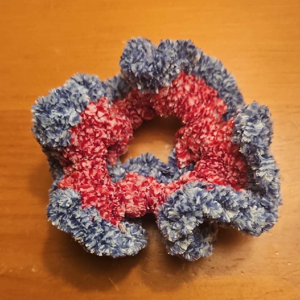 🌟3/$10🌟Handcrafted Fluffy Red and Blue Scrunchie